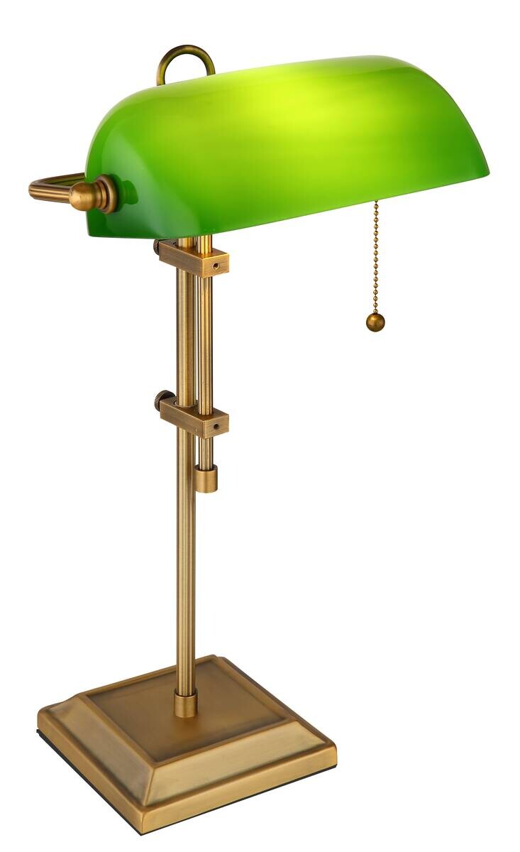 GLOBO Tischleuchte altmessing grün weiß Glas Metall B/H/T: ca. 25x56x26,5 cm E27 1 Brennstellen