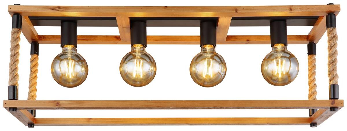 GLOBO Pendelleuchte 15691-4H schwarz braun Metall Holz B/H/L: ca. 25x120x80 cm E27 4 Brennstellen