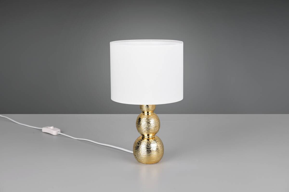 Reality Tischleuchte Lova gold weiß Textil Keramik H/D: ca. 29x17 cm E27 1 Brennstellen