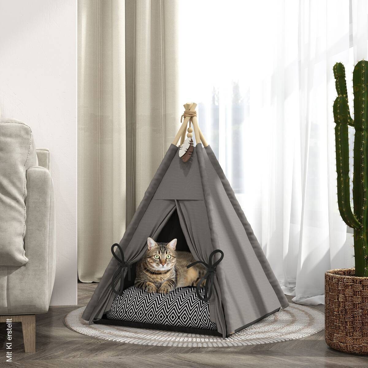 PawHut Katzenzelt grau Polyester B/H/L: ca. 60x76x60 cm