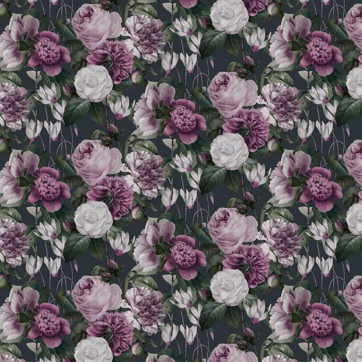 Vliestapete Rosen lila dunkelgrau rosa B/L: ca. 53x1005 cm