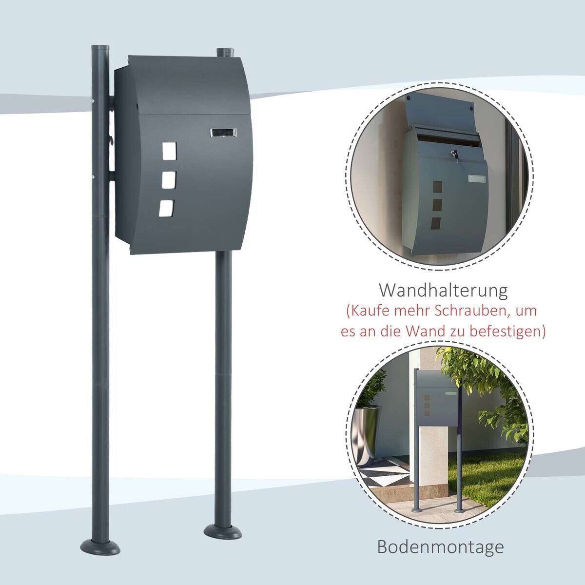 HOMCOM Briefkasten dunkelgrau B/H/L: ca. 15x44x114 cm