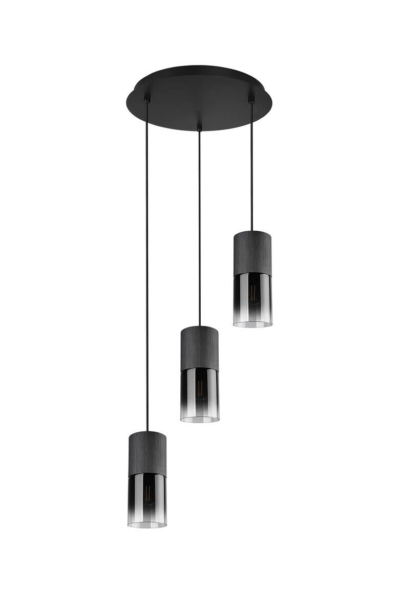 Reality Pendelleuchte Robin schwarz Rauch Glas Metall B/H: ca. 35x150 cm E27 3 Brennstellen