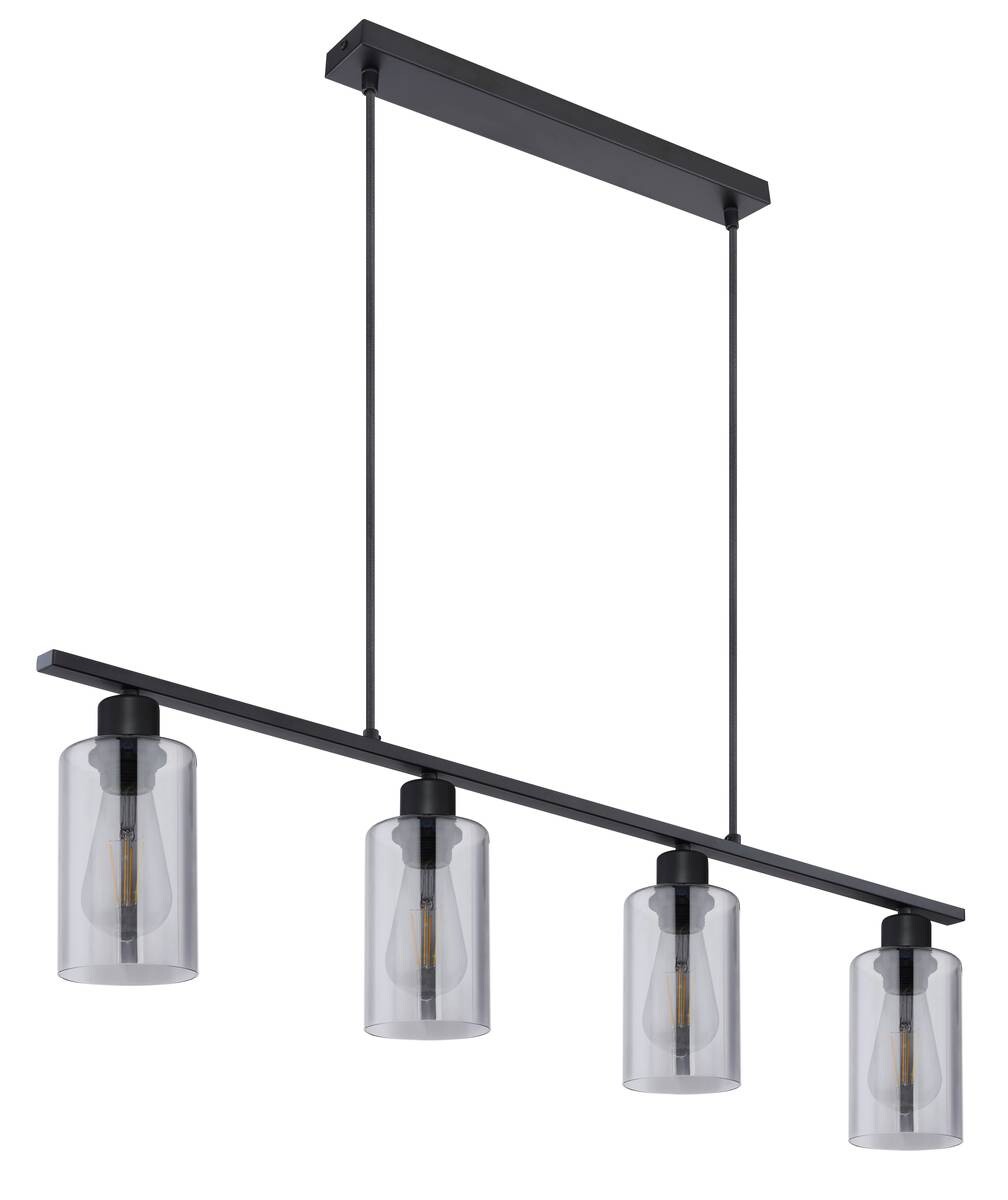 GLOBO Pendelleuchte Hadera schwarz Rauch Metall Glas B/H/L: ca. 10x120x98 cm E27 4 Brennstellen