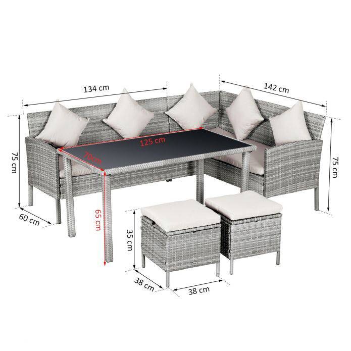Outsunny Gartensitzgruppe grau Polyrattan B/H/L: ca. 142x75x125 cm
