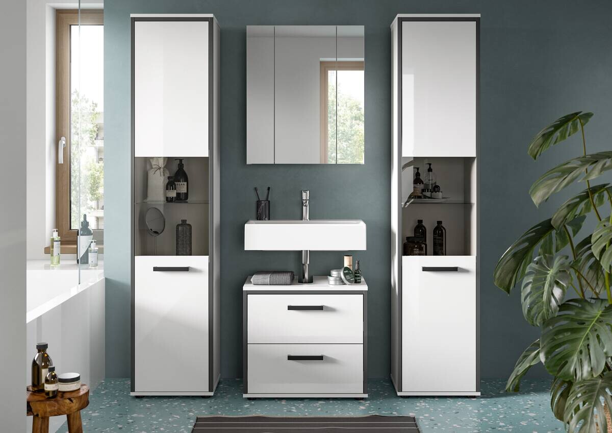 Badblock KOJAK weiß Hochglanz anthrazit grau B/H/T: ca. 171x188x37 cm