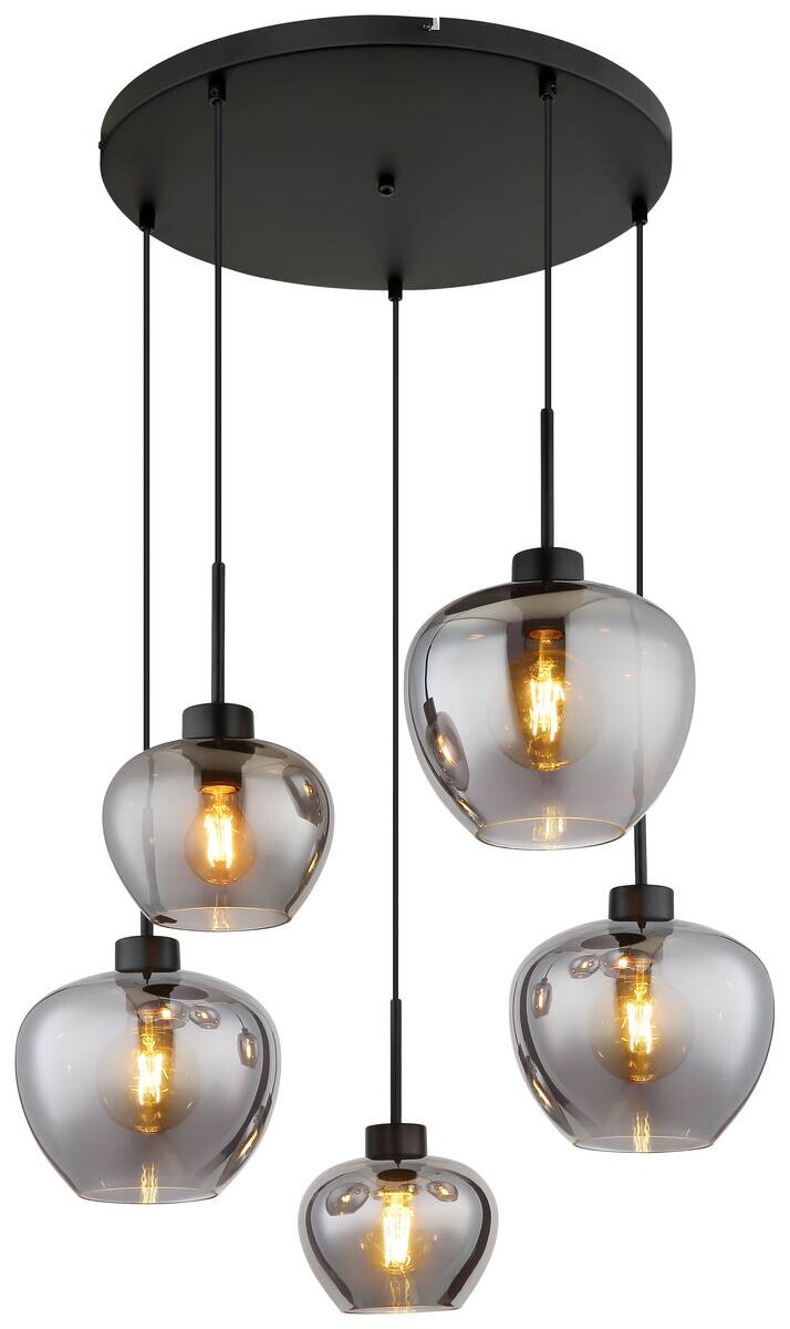 GLOBO Pendelleuchte Matt schwarz Metall Glas H/D: ca. 120x70 cm E27 5 Brennstellen