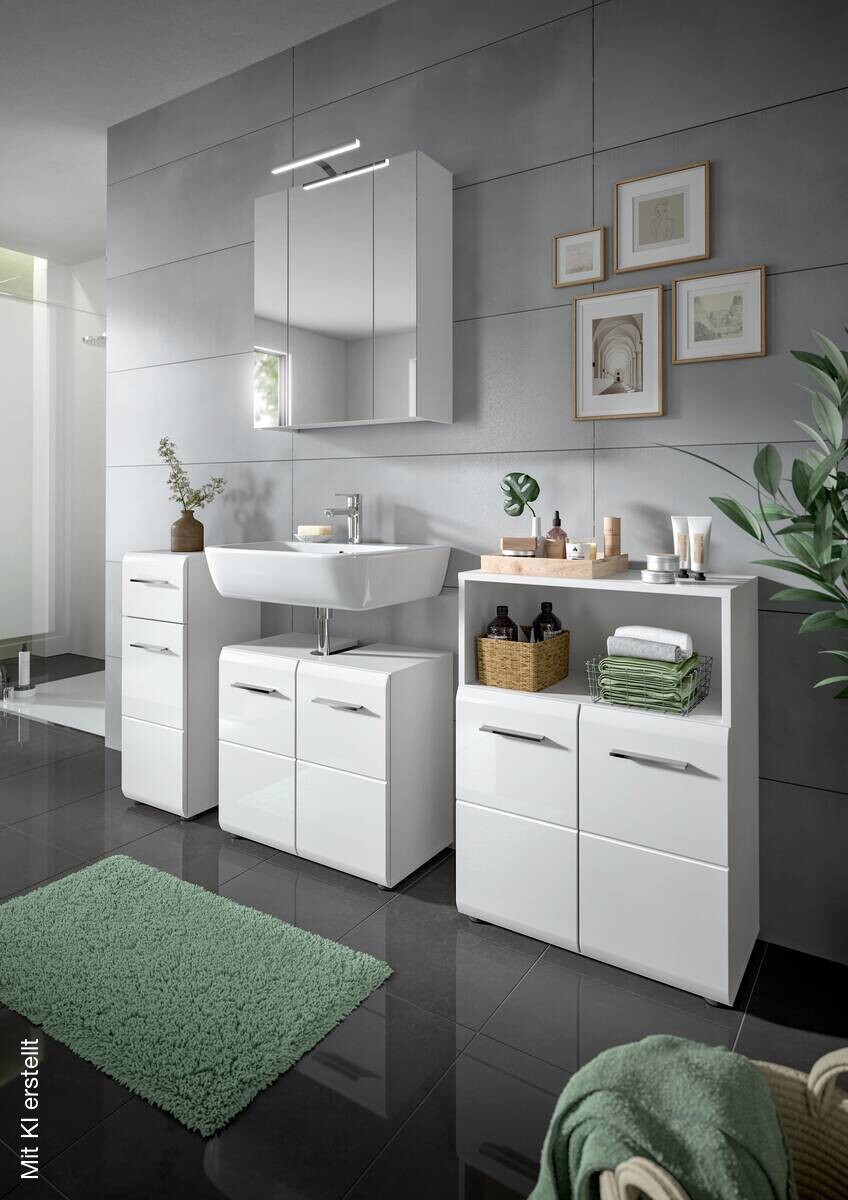 Badezimmer-Set ICE weiß weiß Hochglanz B/H/T: ca. 180x190x32 cm