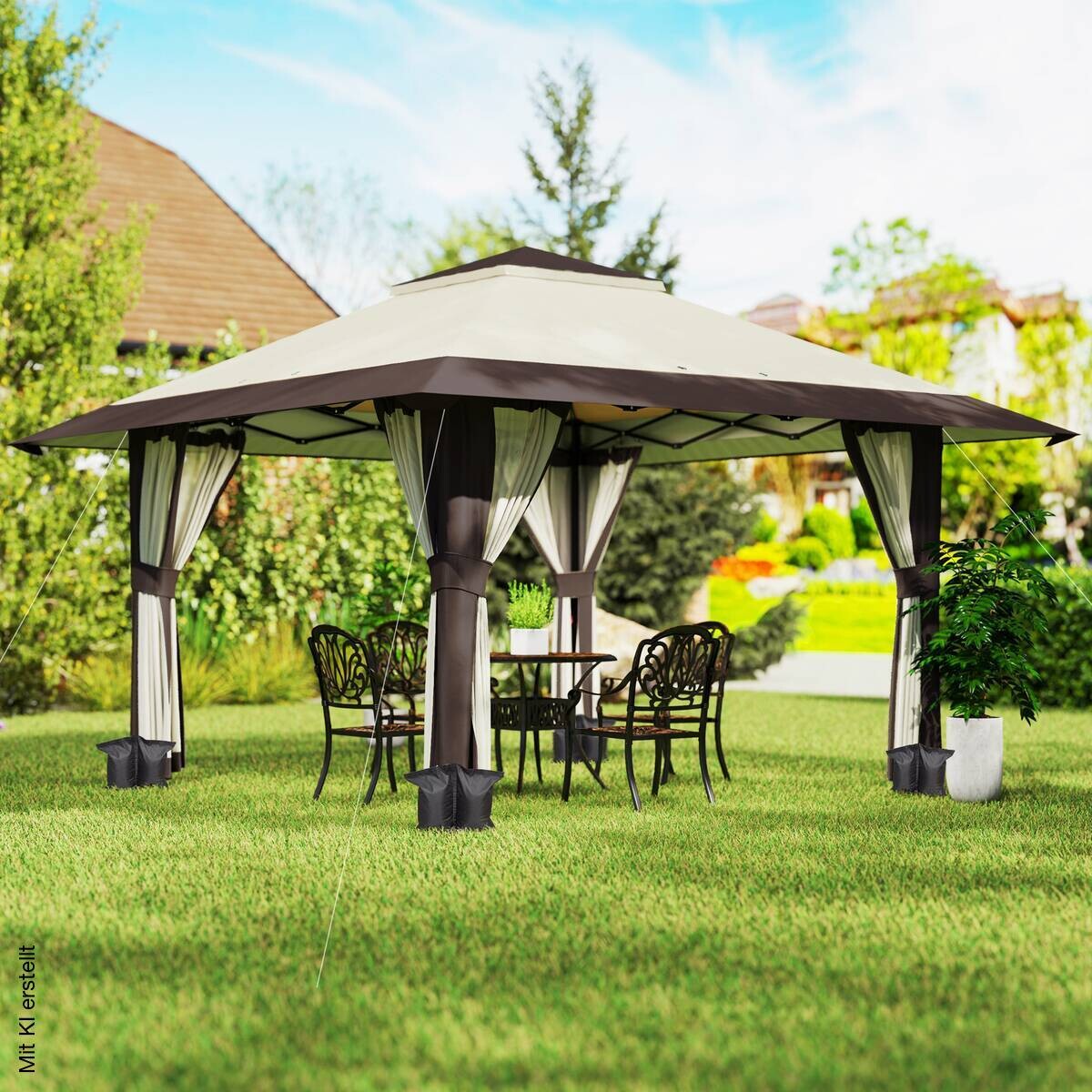 Outsunny Faltpavillon beige Polyester B/H/L: ca. 400x281x400 cm
