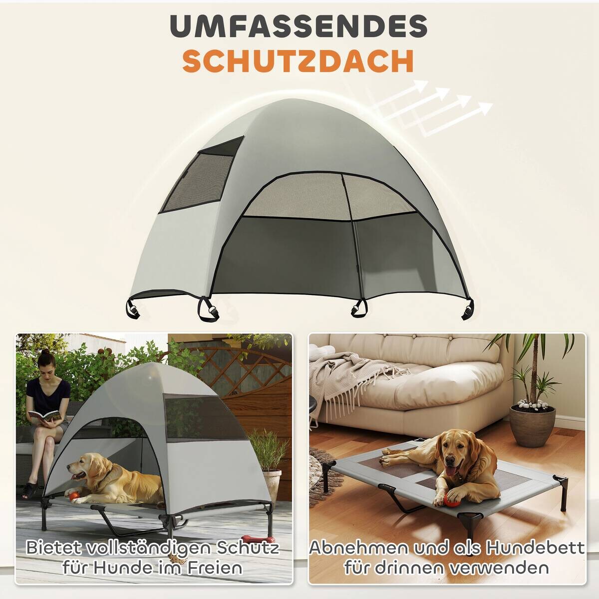 PawHut Hundeliege hellgrau Polyester B/H/L: ca. 76x99x106 cm