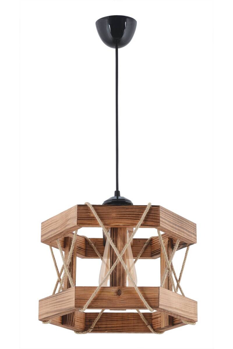 Opviq Pendelleuchte braun Holz B/H/T/L: ca. 26x65x30x26 cm E27 1 Brennstellen