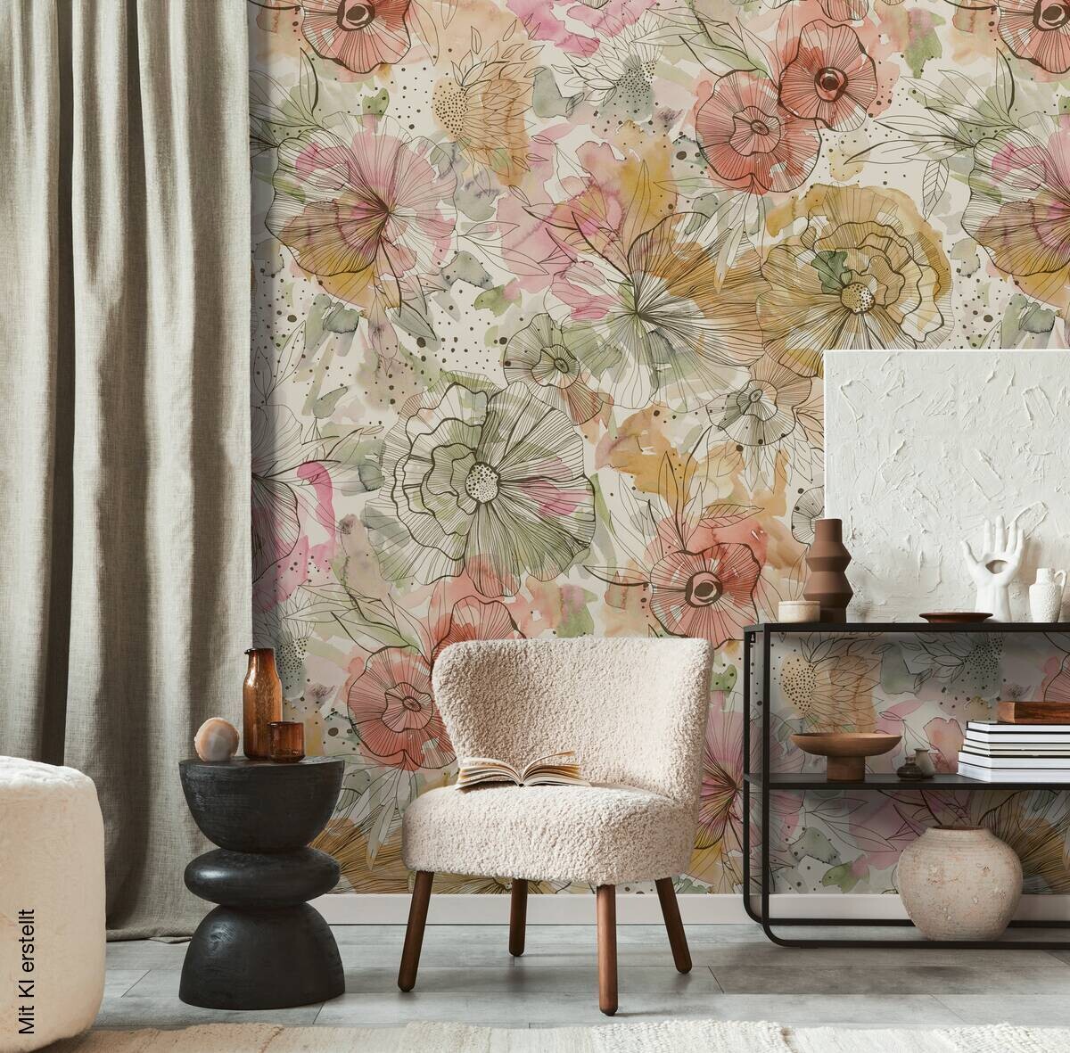 Livingwalls Fototapete Floral orange beige pink B/L: ca. 280x159 cm