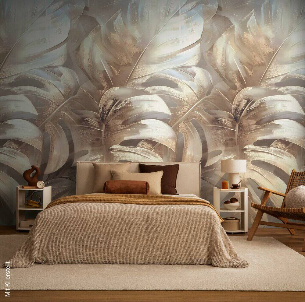 Livingwalls Fototapete Blätter creme beige B/L: ca. 280x159 cm metallic