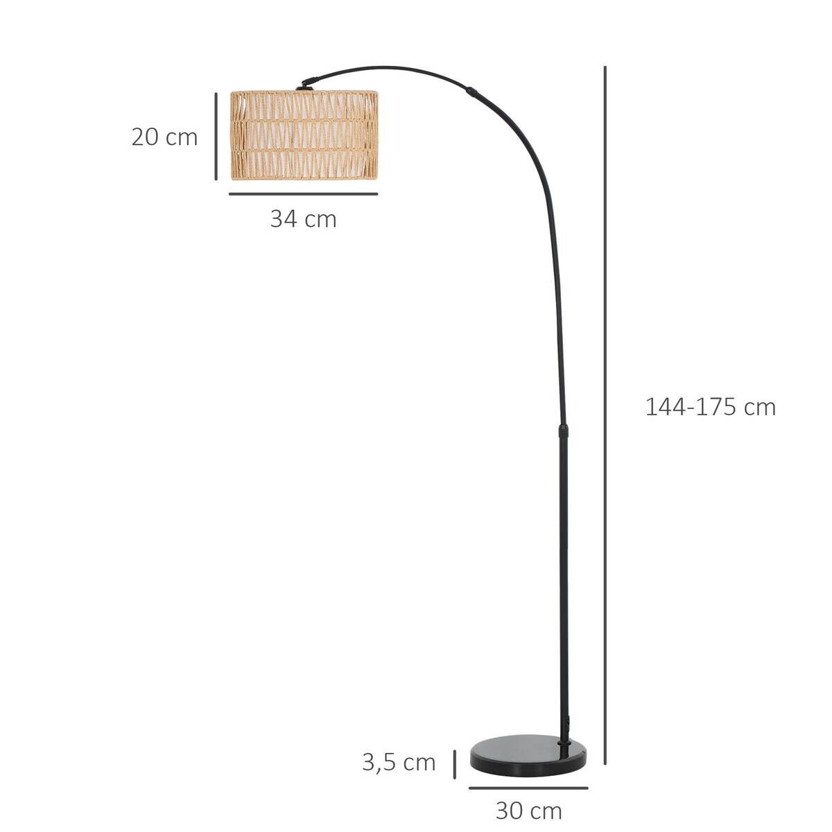 HOMCOM Stehleuchte braun schwarz Metall Marmor B/H/L: ca. 34x175x93 cm E27 1 Brennstellen