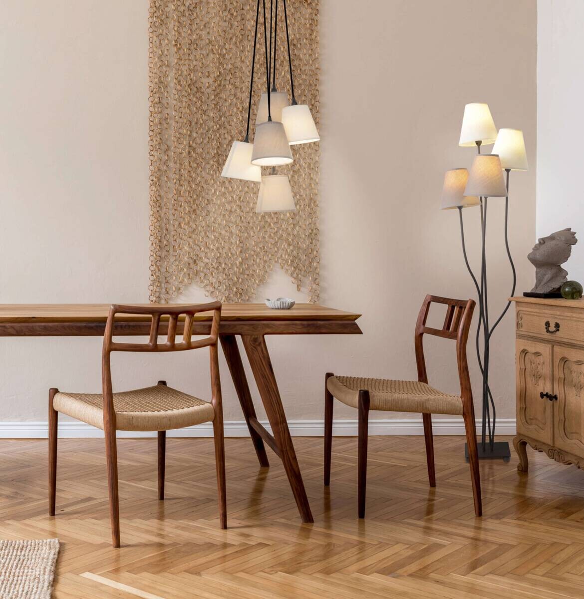 Näve Leuchten Stehlampe 2040911 braun Metall Textil B/H/T: ca. 34x138x43 cm 4 Brennstellen