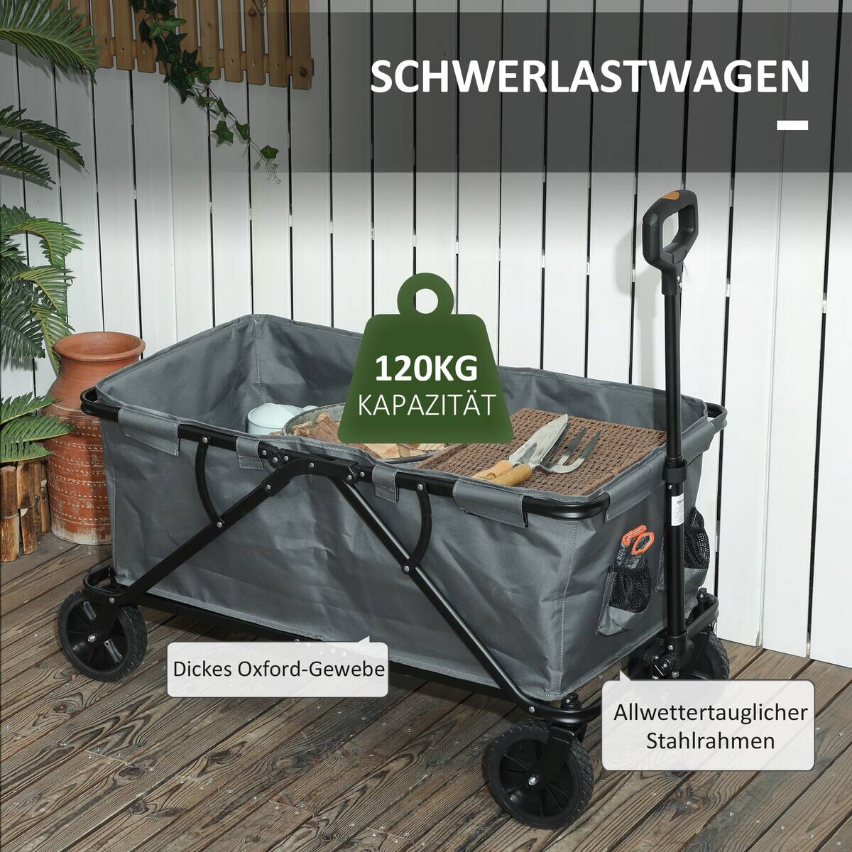 Outsunny Gartenwagen dunkelgrau Polyester B/H/L: ca. 55x56x100 cm
