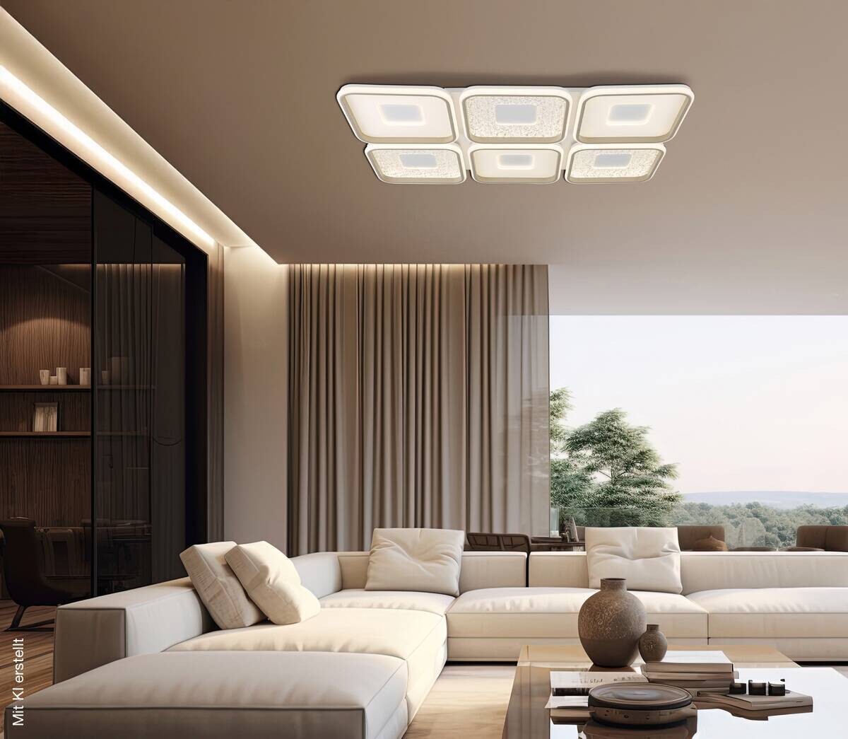 GLOBO LED-Deckenleuchte Opal sand weiß Kunststoff Metall B/H/L: ca. 67x7,8x100,1 cm 1 Brennstellen