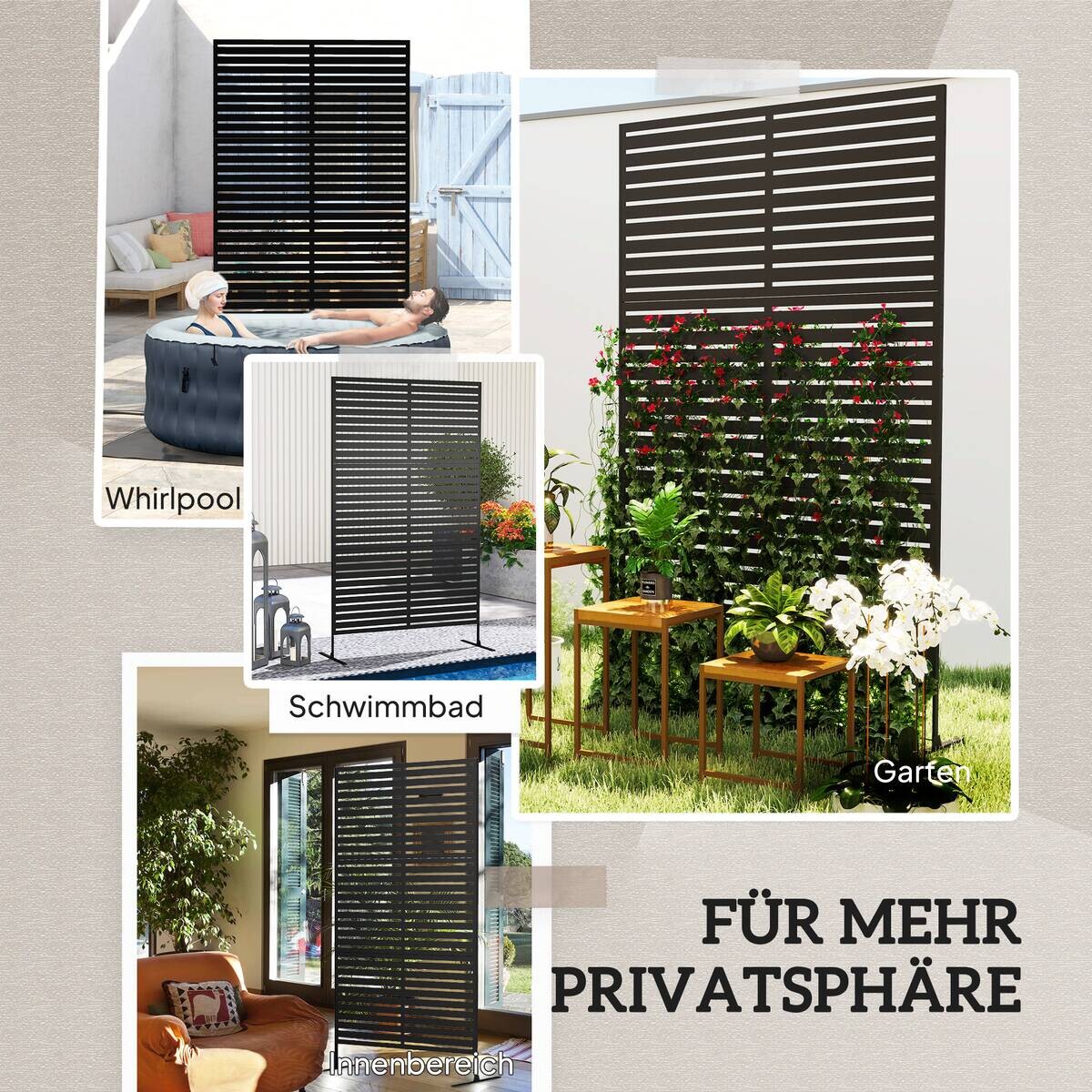 Outsunny Raumteiler schwarz Stahl B/H/L: ca. 45x198x122 cm