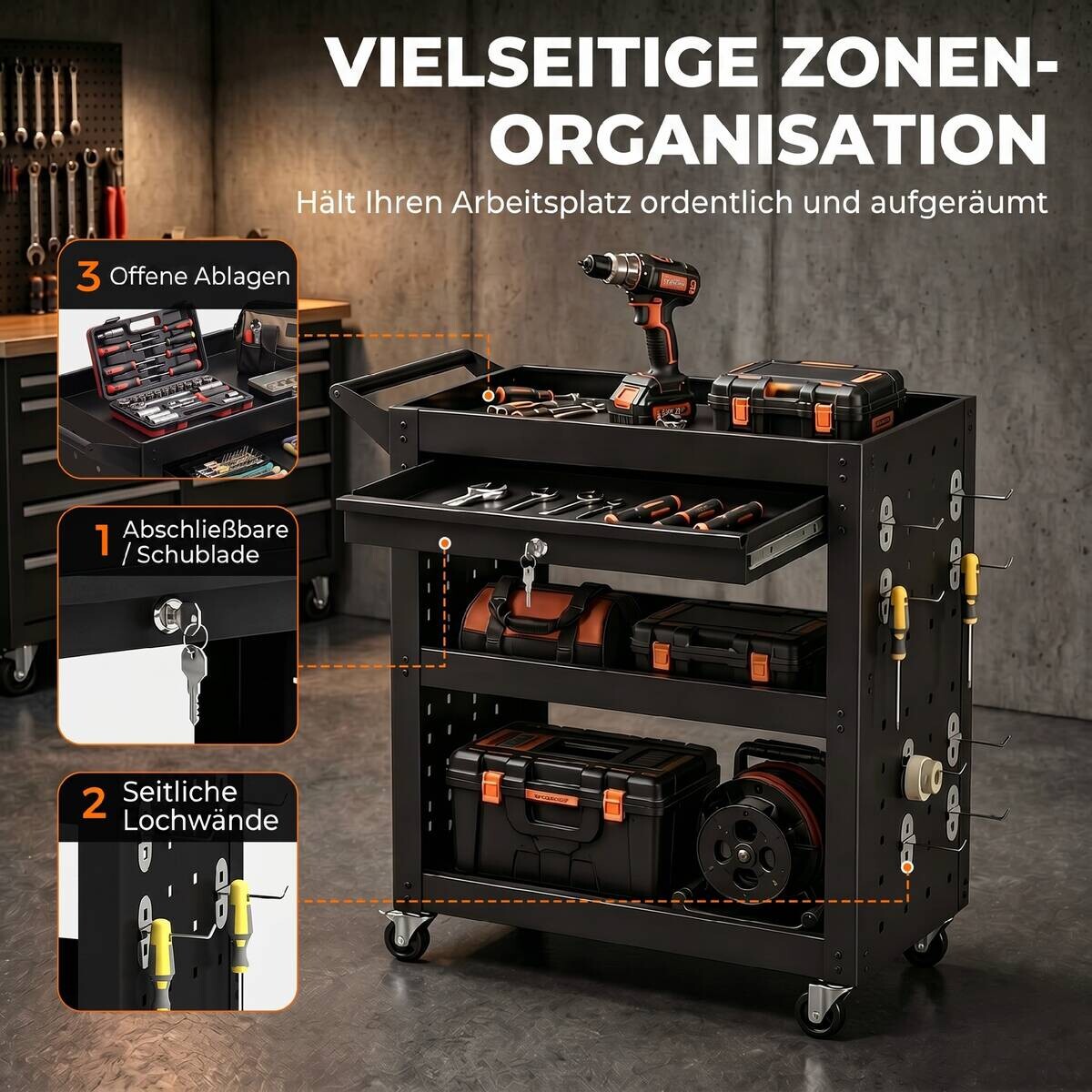 Werkzeugwagen B/H/T: ca. 78x73x35 cm