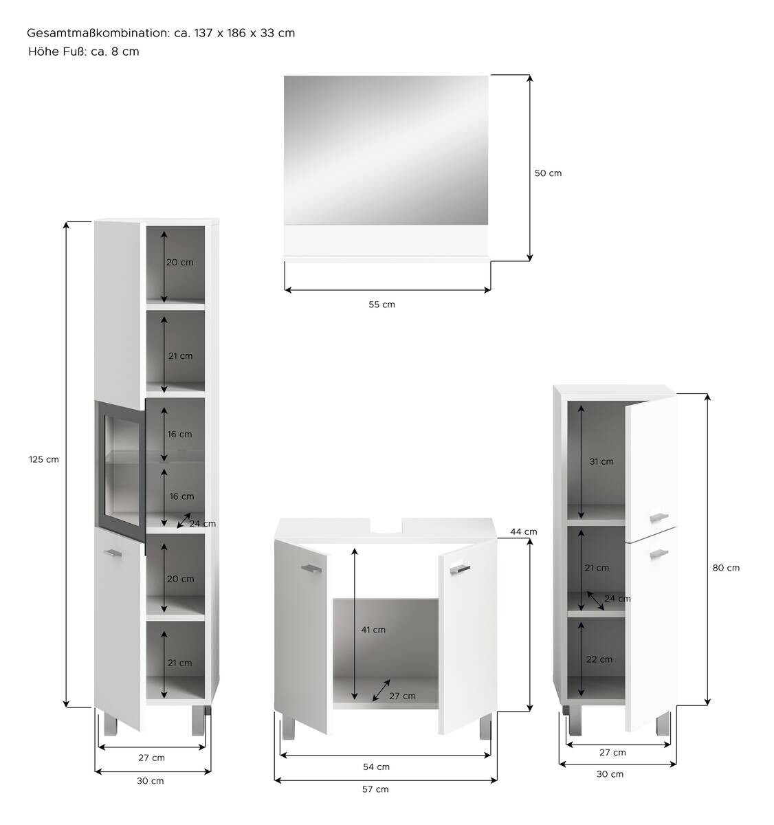 Badezimmer-Set BOSTON weiß schwarz B/H/T: ca. 137x186x33 cm