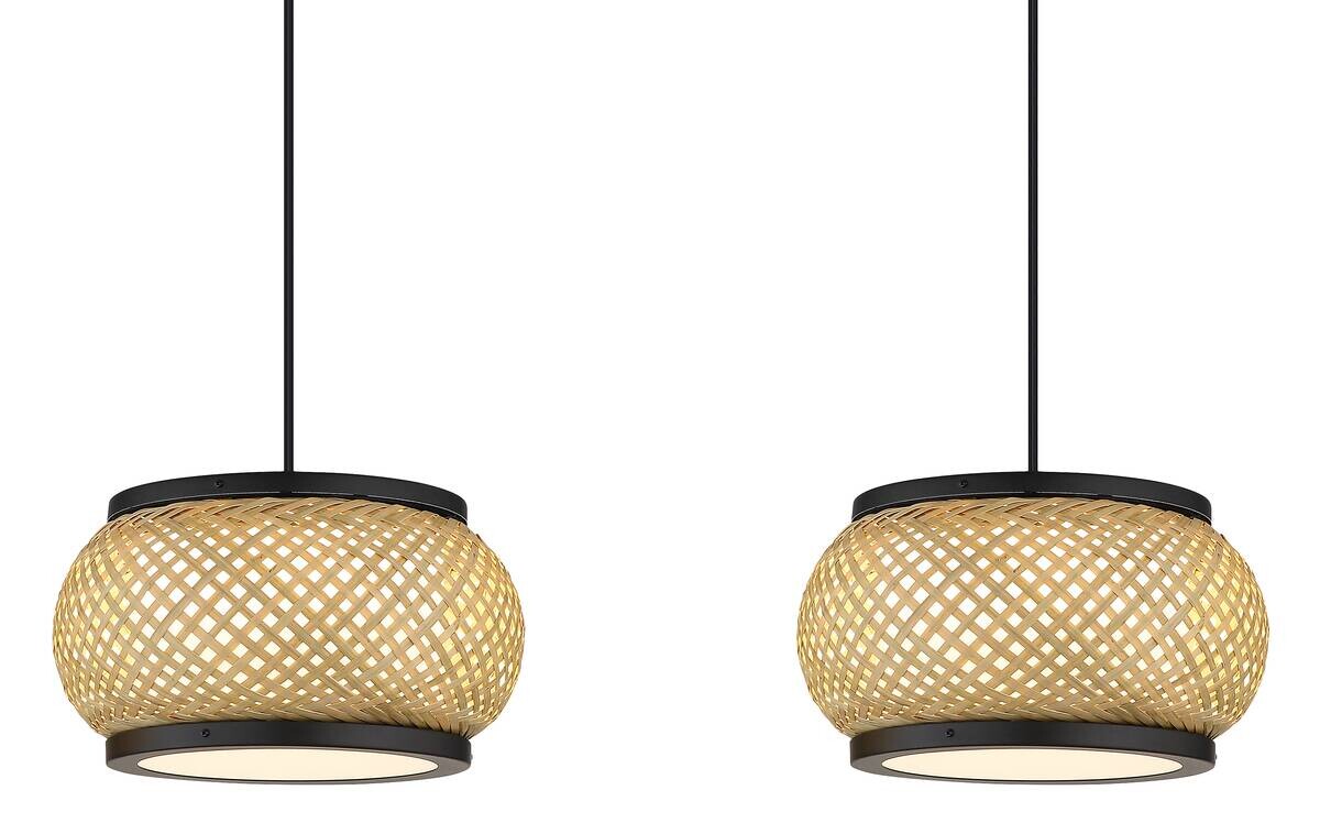 GLOBO Pendelleuchte natur mattschwarz Metall Bambus B/H/L: ca. 22x120x92 cm 1 Brennstellen