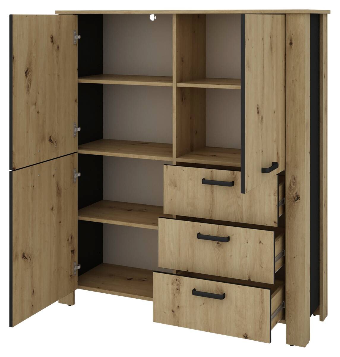 Highboard FARO Eiche schwarz B/H/T: ca. 120x137x40 cm