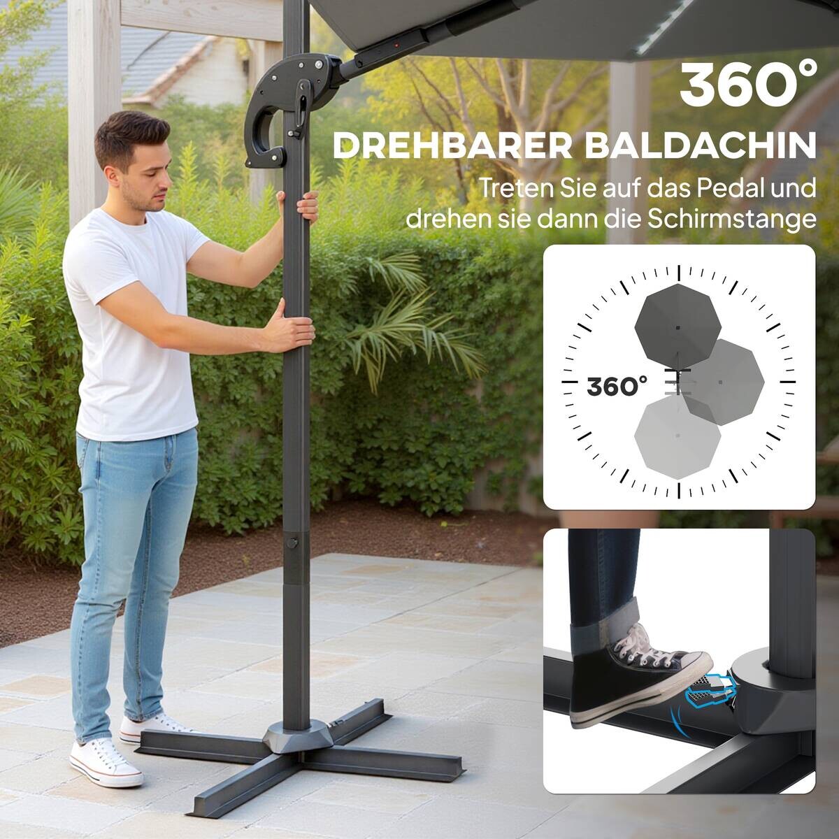 Outsunny Ampelschirm dunkelgrau Polyester B/H/L: ca. 294x250x360 cm