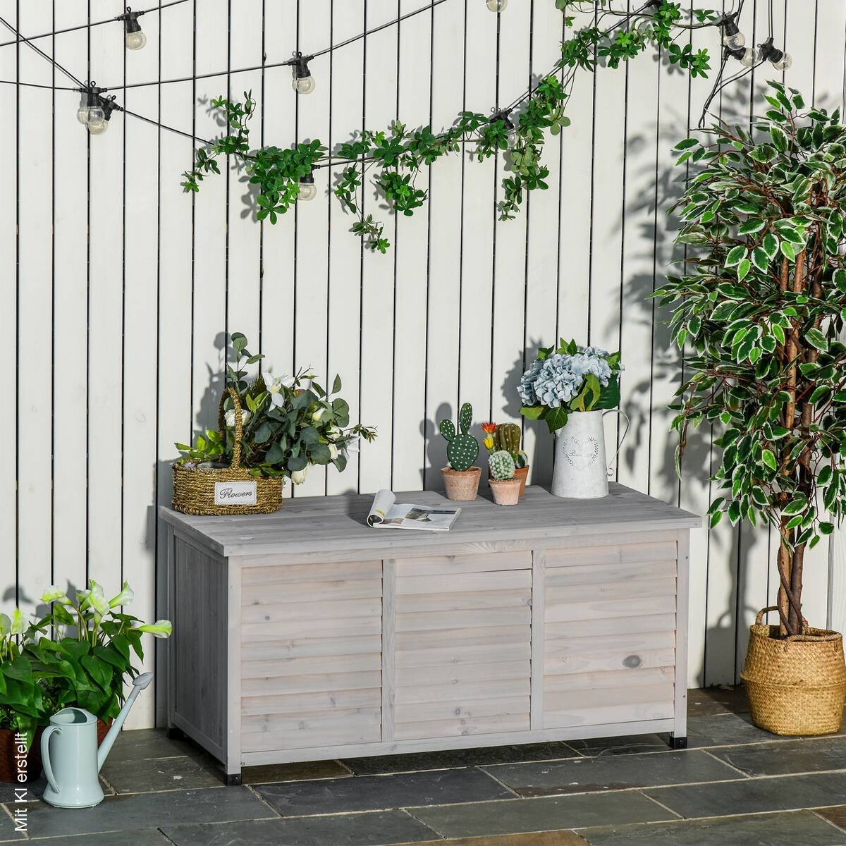 Outsunny Gartentruhe mit Stauraum grau Holz B/H/L: ca. 56x60x127 cm