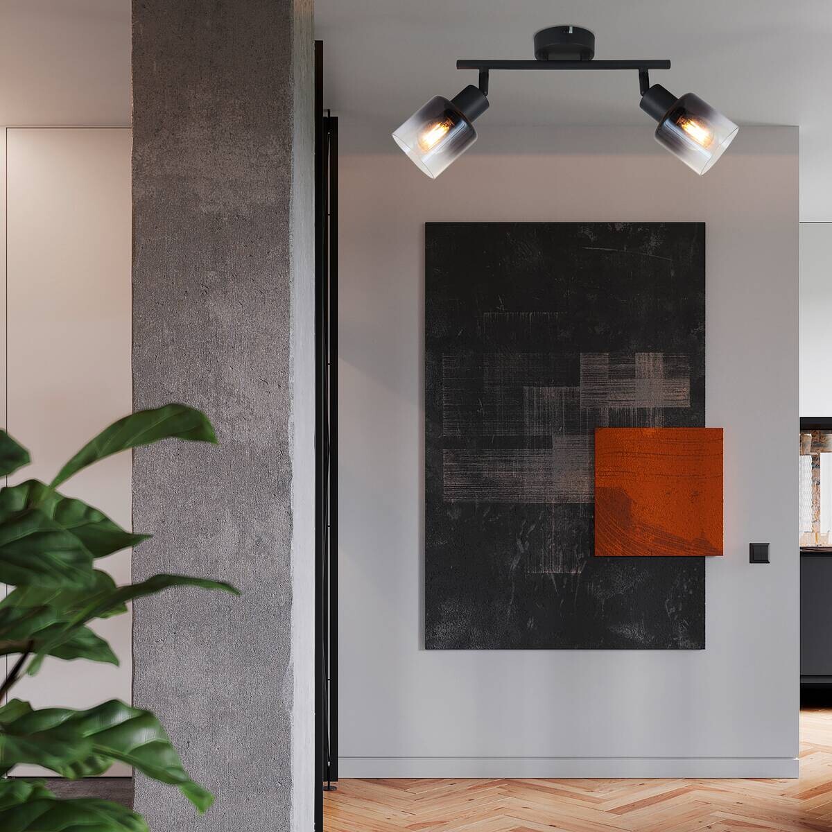 POCOline Spotbalken schwarz Rauch Metall Glas B/H/L: ca. 8x21x45 cm E14 2 Brennstellen