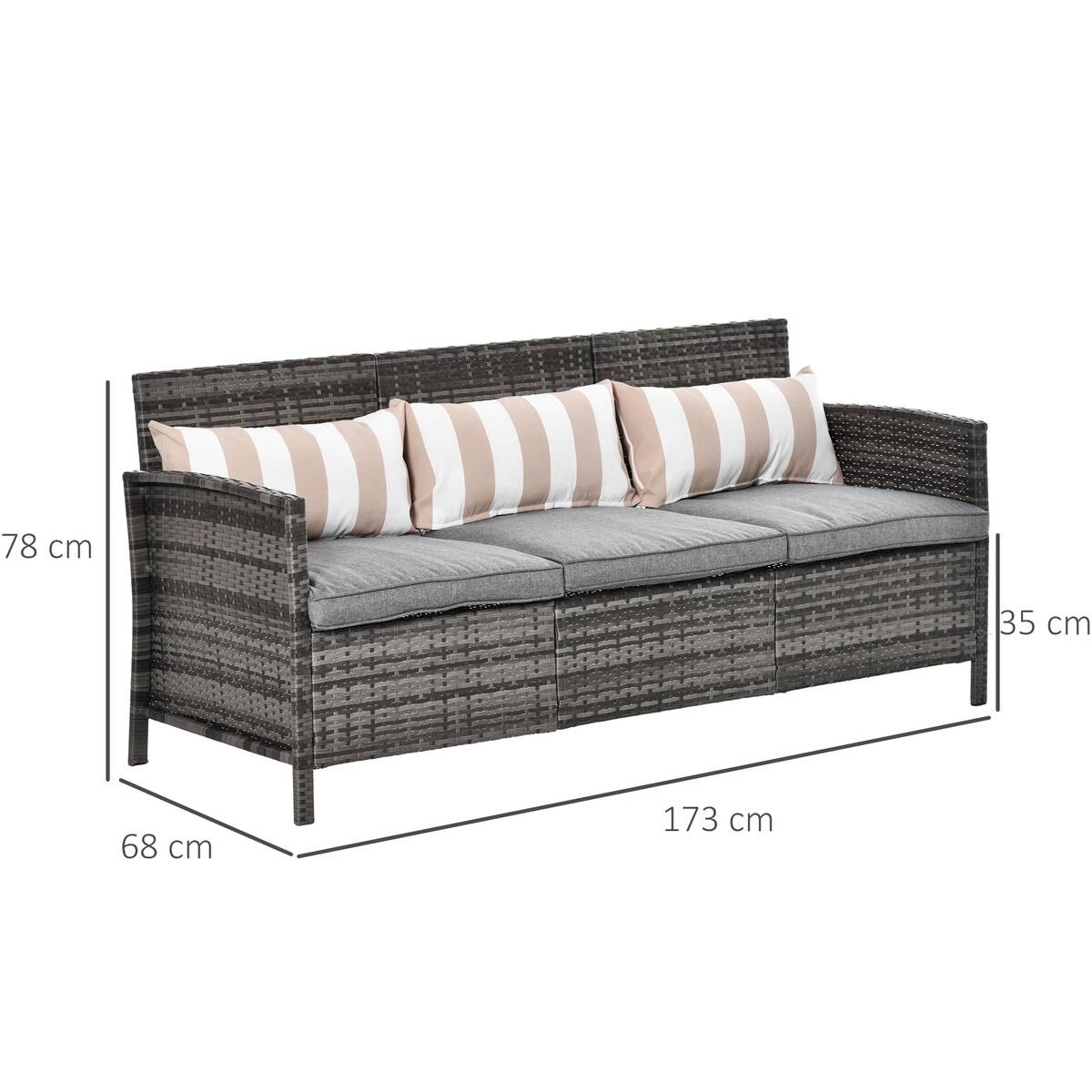 Outsunny Loungesofa grau Stahl B/H/T: ca. 173x78x68 cm