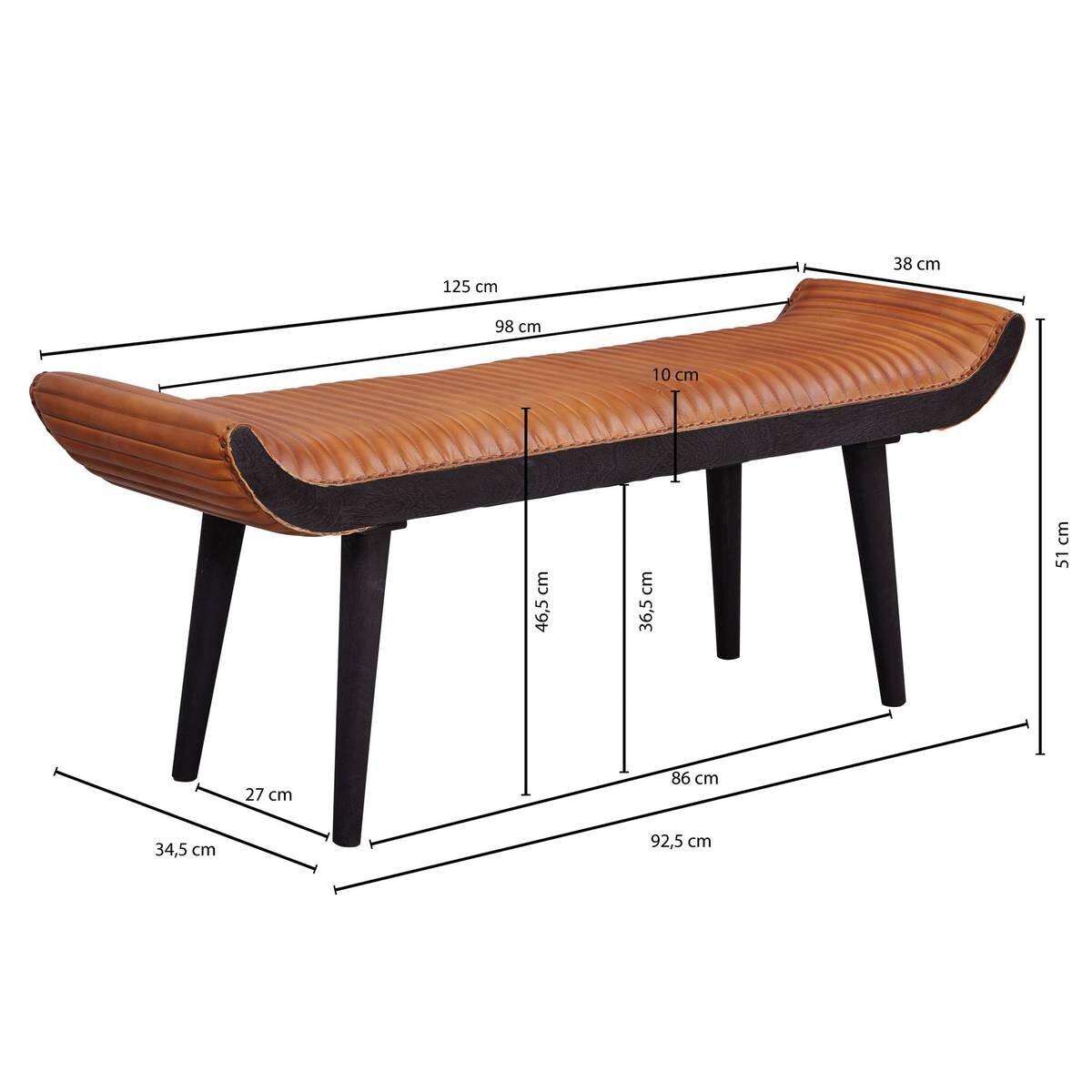 Wohnling Sitzbank braun schwarz Leder Echtholz B/H/T: ca. 125x51x38 cm