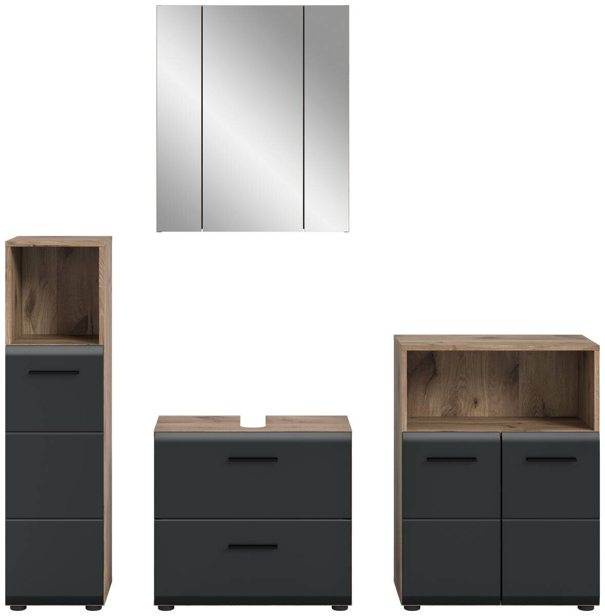 Badezimmer-Set Ice Nox Oak Nachbildung schwarz matt B/H/T: ca. 180x185x30 cm