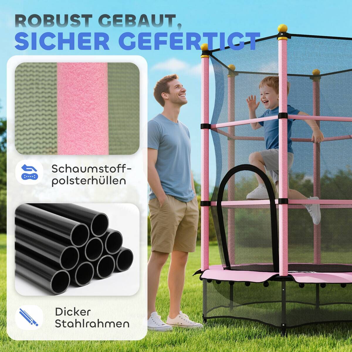 HOMCOM Kindertrampolin rosa B/H/L: ca. 140x190x140 cm