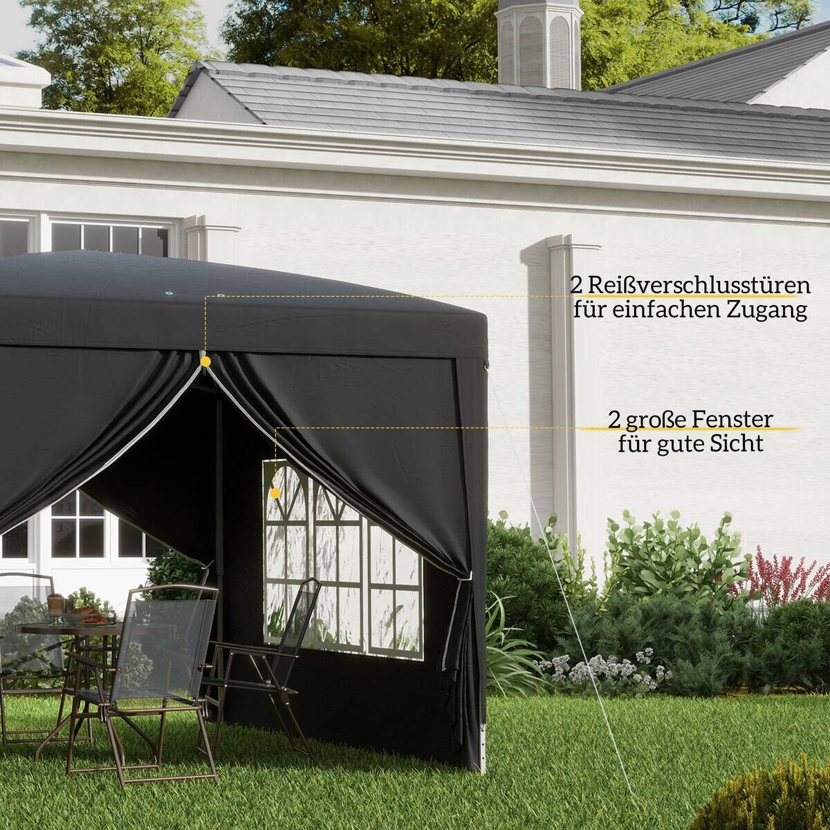 Outsunny Pavillon schwarz Stahl B/H/L: ca. 295x258x295 cm