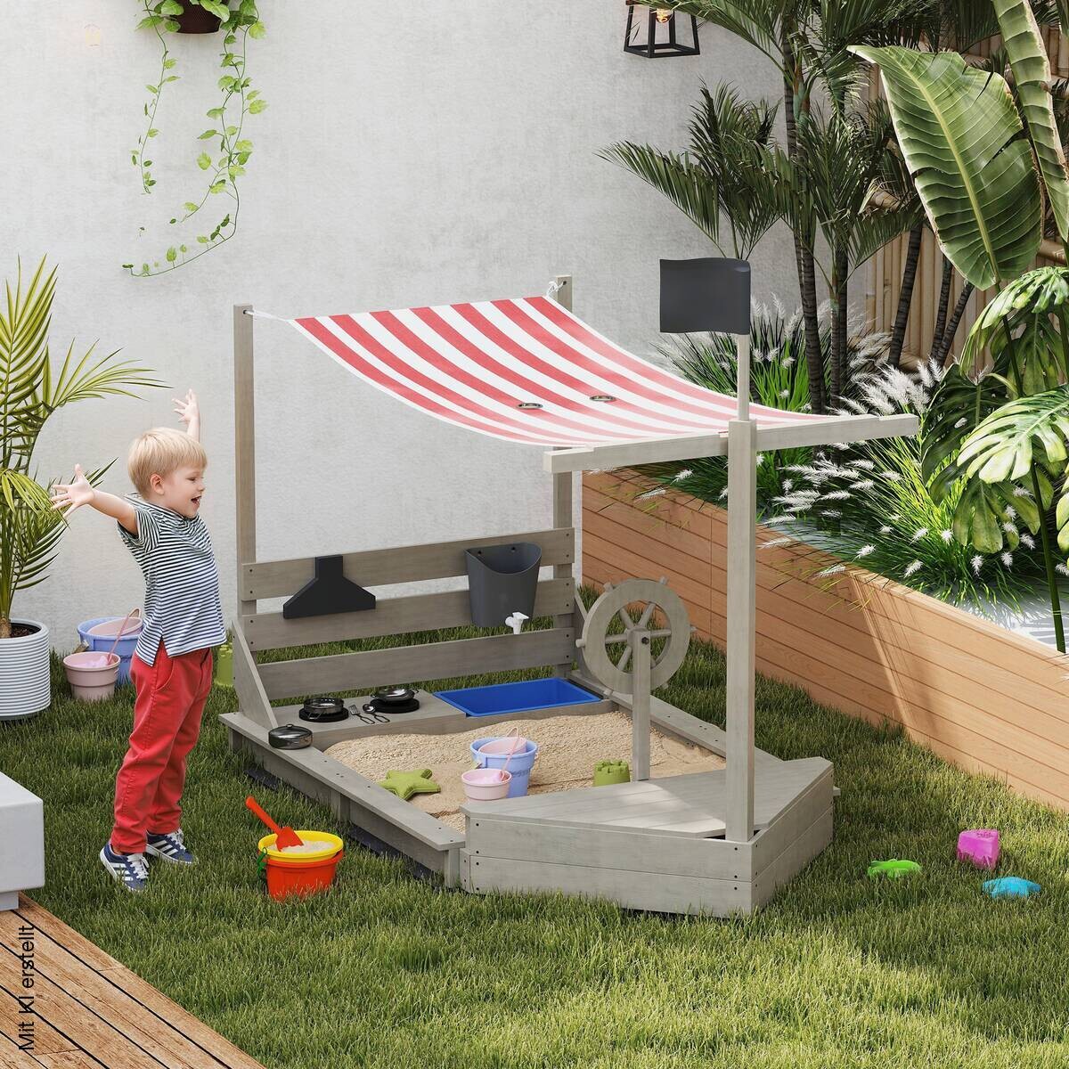 Outsunny Sandkasten grau B/H/L: ca. 103x144,5x180 cm
