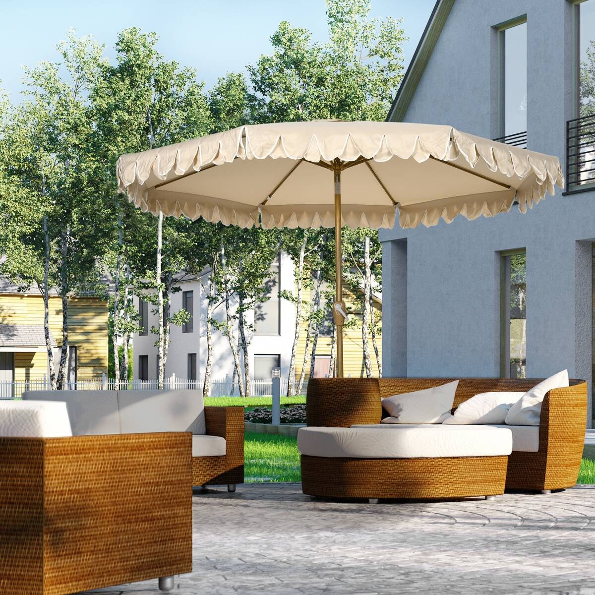 Outsunny Sonnenschirm mit 8 Rippen khaki Polyester B/H/L: ca. 265x235,5x265 cm