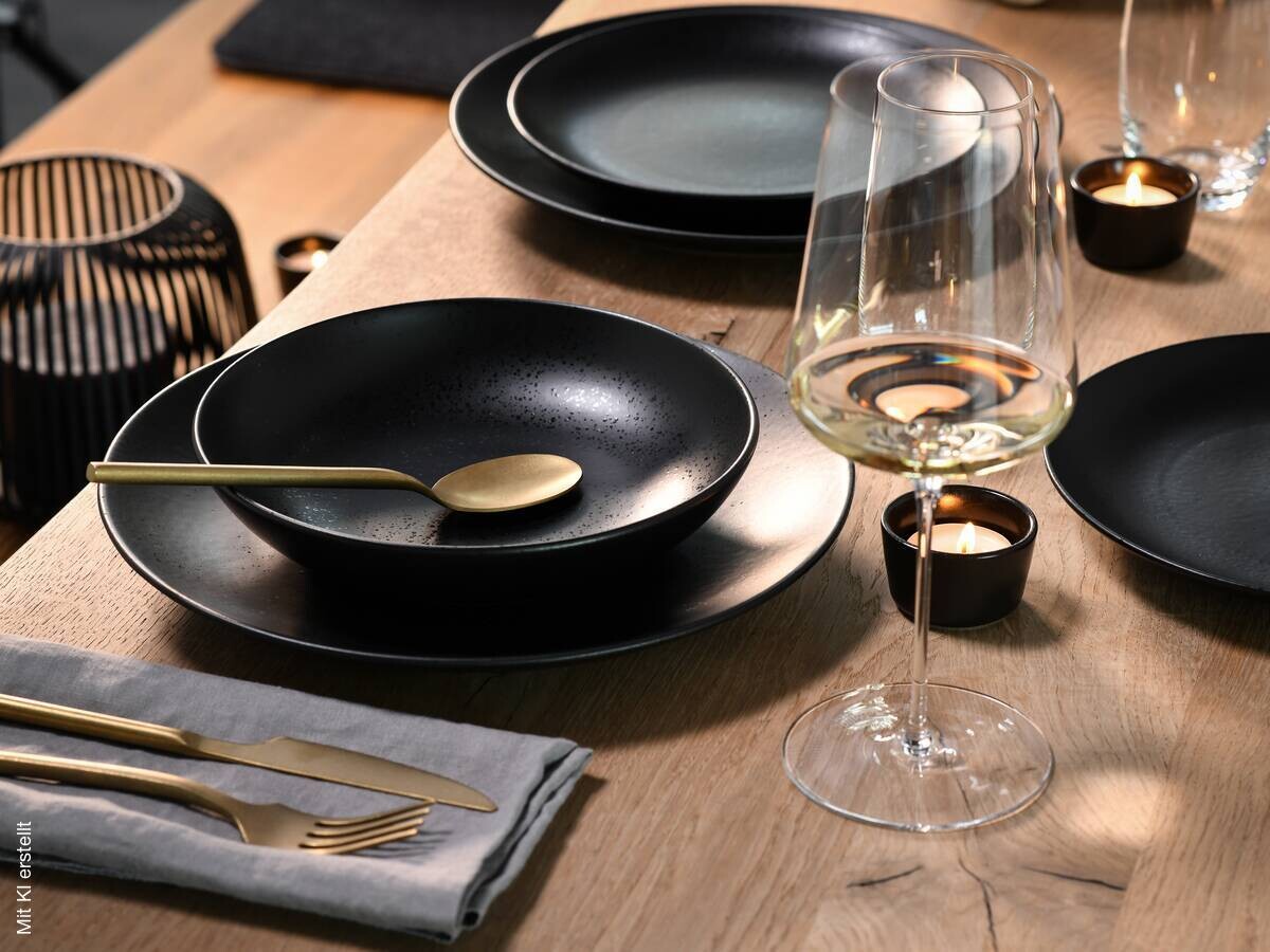 CreaTable Tafelservice Magic Black schwarz Steinzeug 12 tlg.