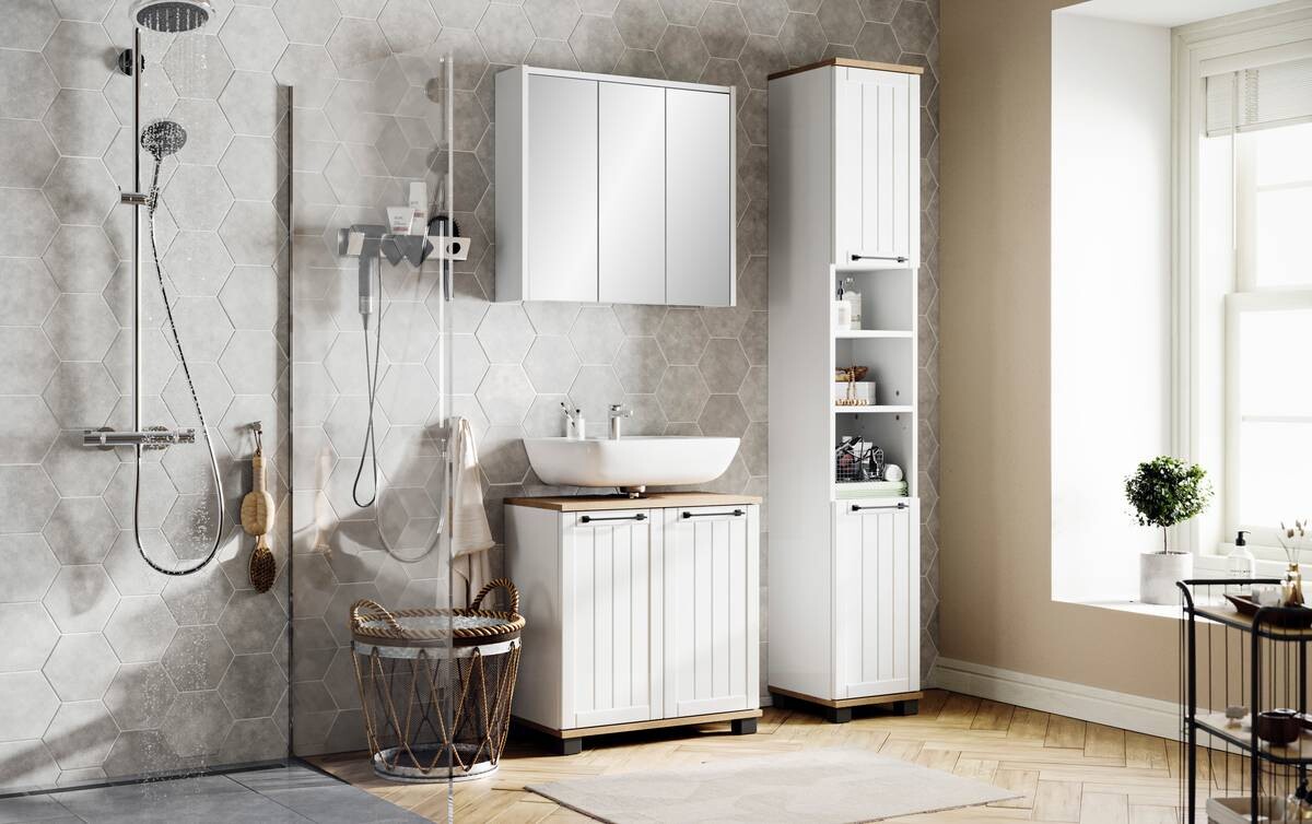 Waschbeckenunterschrank Jelda Eiche Landhaus Nachbildung B/H/T: ca. 60x62x33 cm