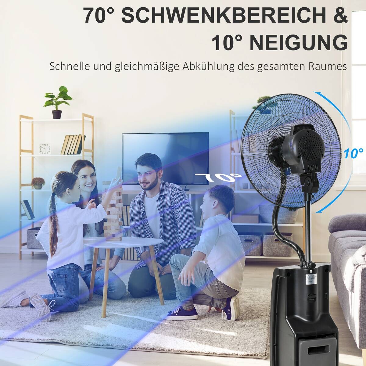 HOMCOM Ventilator schwarz Polypropylen Edelstahl Kunststoff B/H/L: ca. 44,5x44,5x135 cm