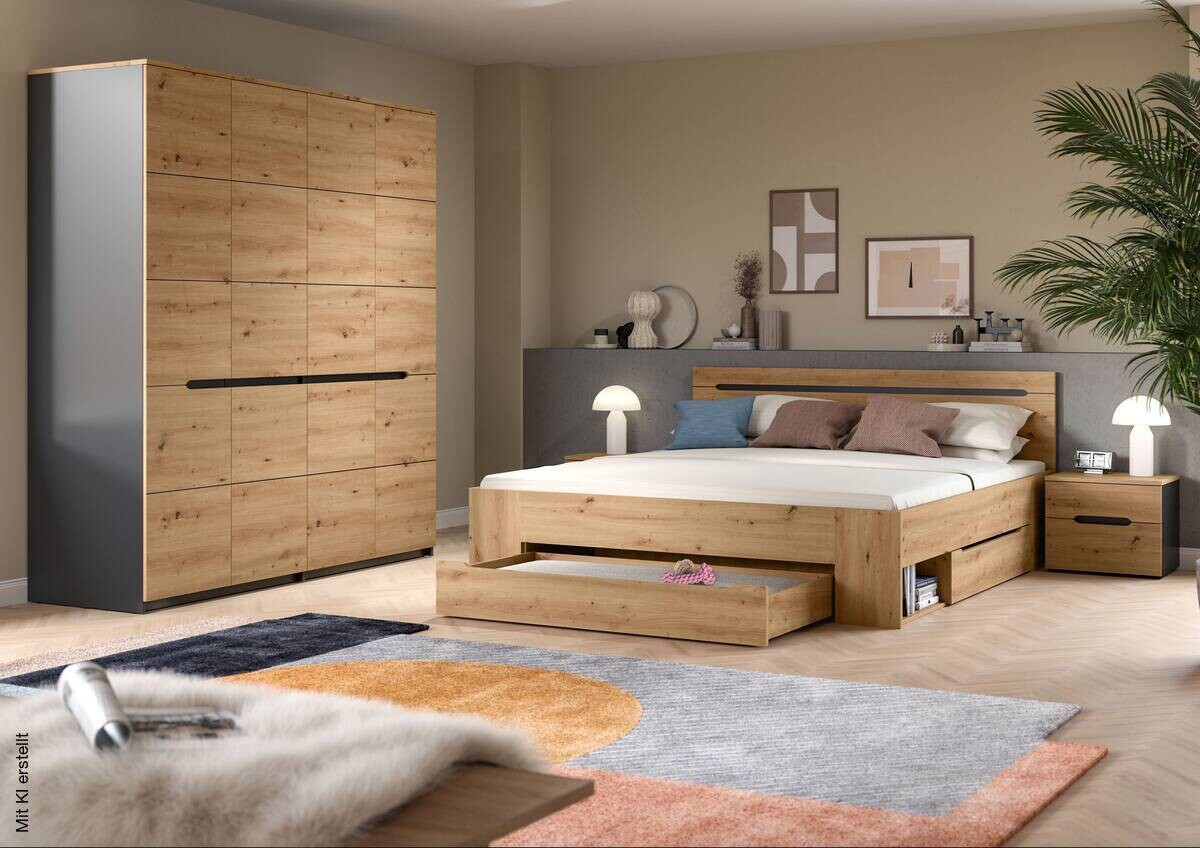 Schlafzimmer CANU, Set basaltgrau Artisan Nachbildung