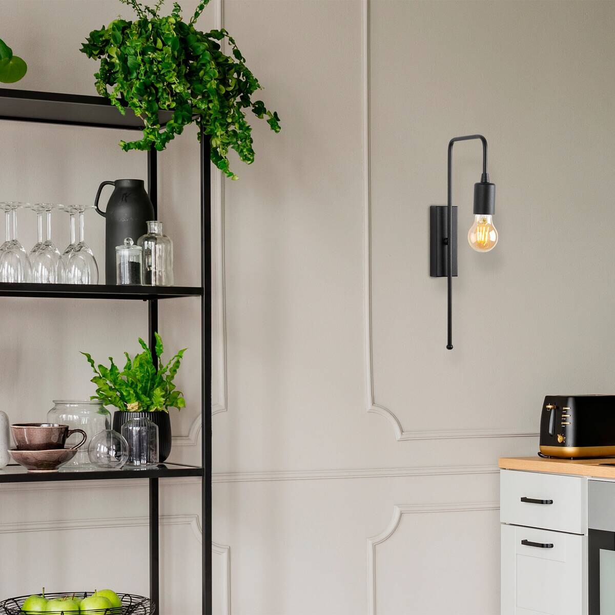 Opviq Wandleuchte schwarz Metall B/H/L: ca. 22x42x6 cm E27 1 Brennstellen