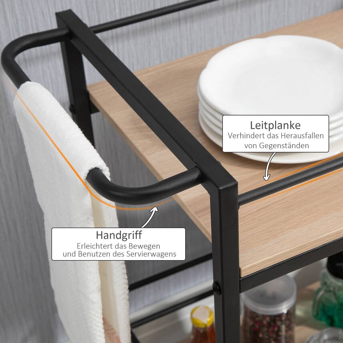 HOMCOM Küchenwagen natur Edelstahl B/H/L: ca. 40x82x75 cm