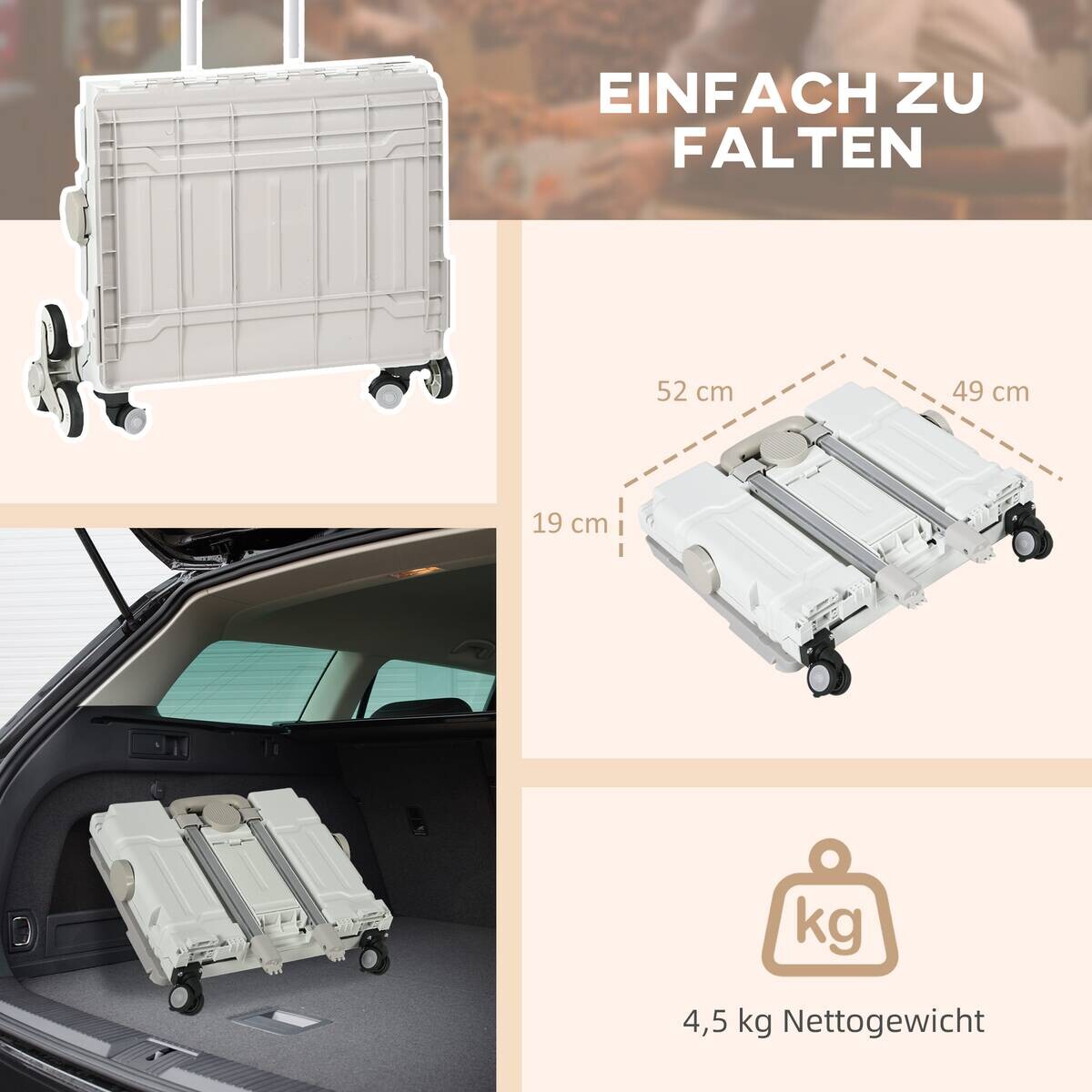 HOMCOM Haushaltshelfer weiß Edelstahl B/H/L: ca. 48x52x100 cm