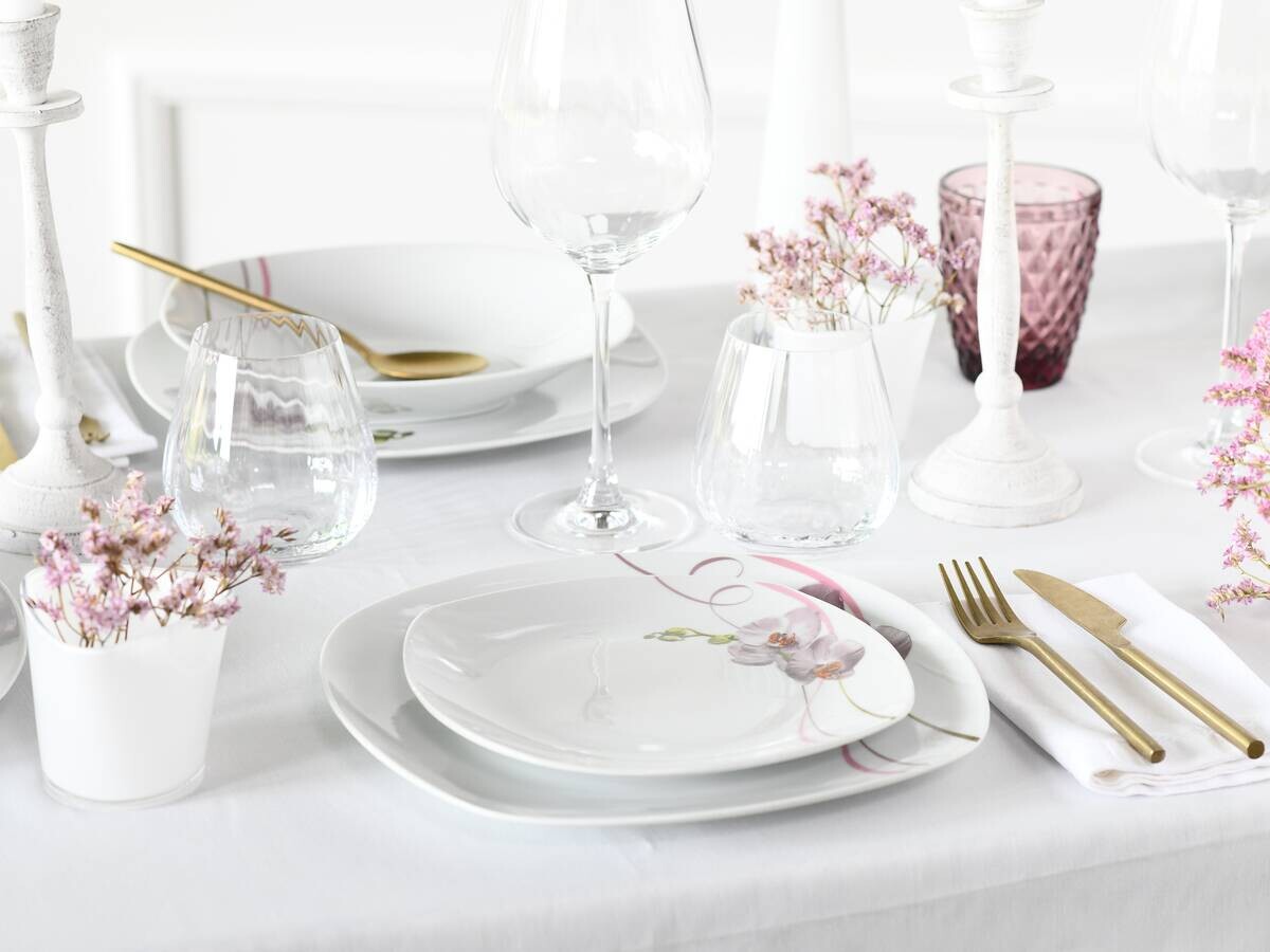 CreaTable Kombiservice Square Orchidee weiß Porzellan 62 tlg.