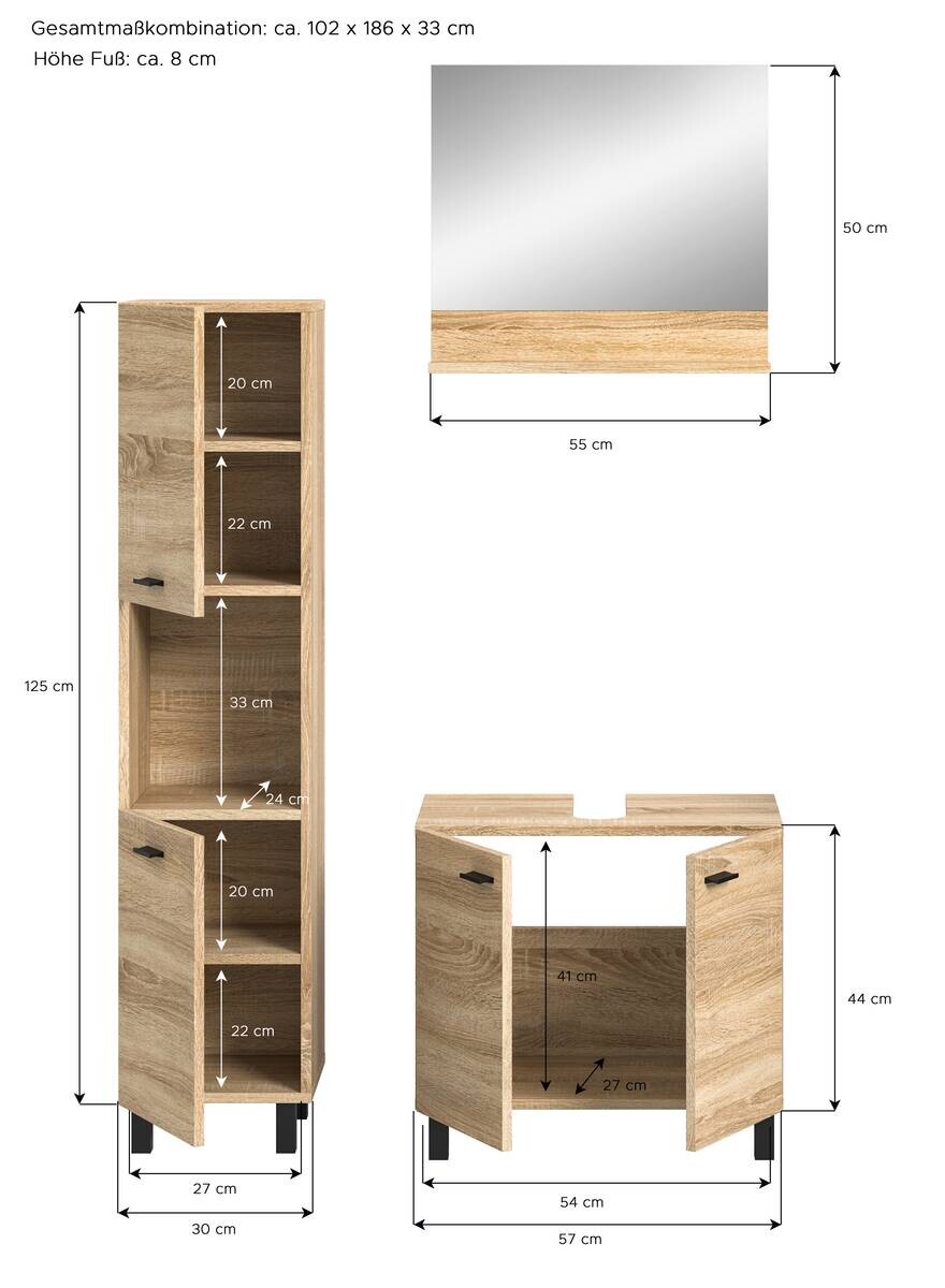 Badezimmer-Set BOSTON Eiche Sonoma Nachbildung B/H/T: ca. 102x186x33 cm