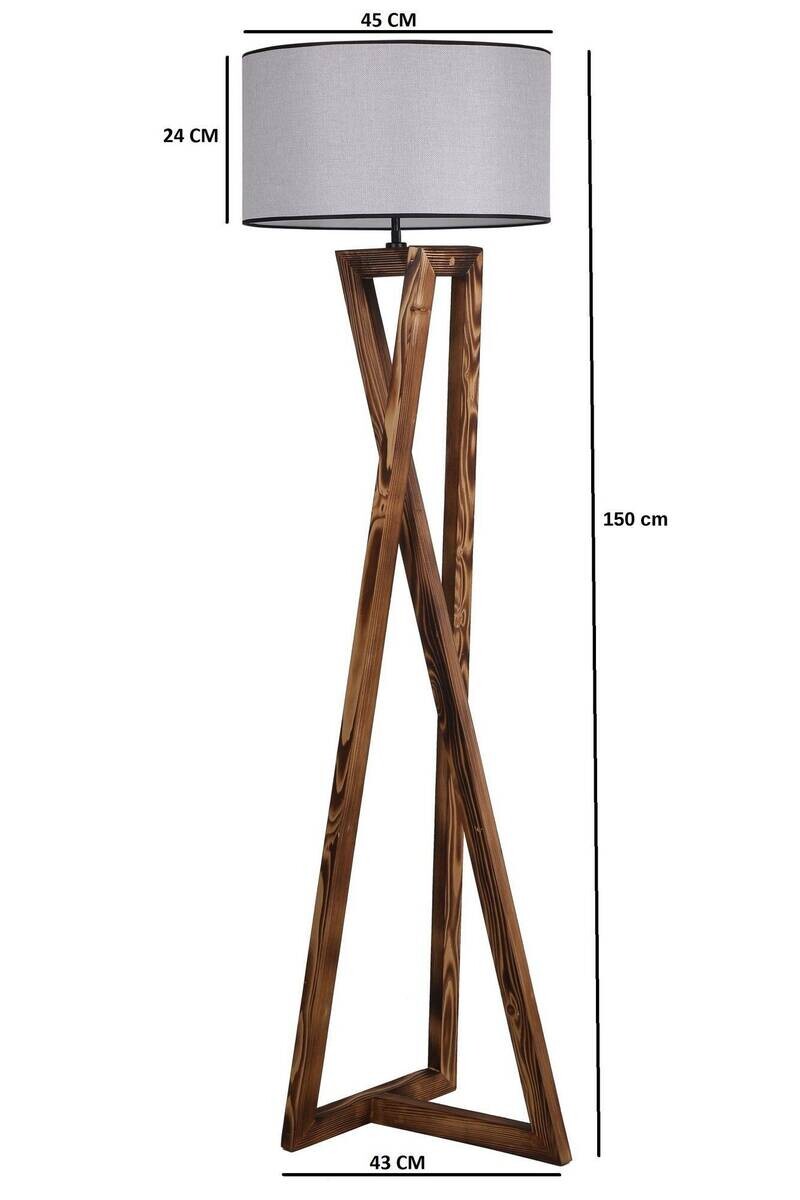 Stehleuchte braun grau Stoff Holz B/H/L/D: ca. 45x150x45x45 cm E27 1 Brennstellen