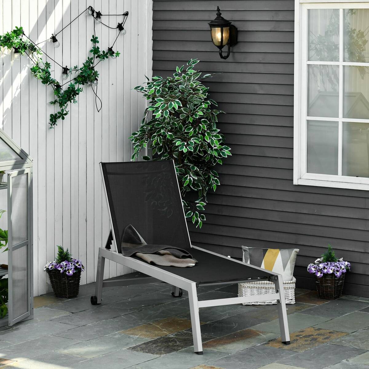 Outsunny Gartenliege schwarz Aluminium B/H/L: ca. 65x102x169 cm