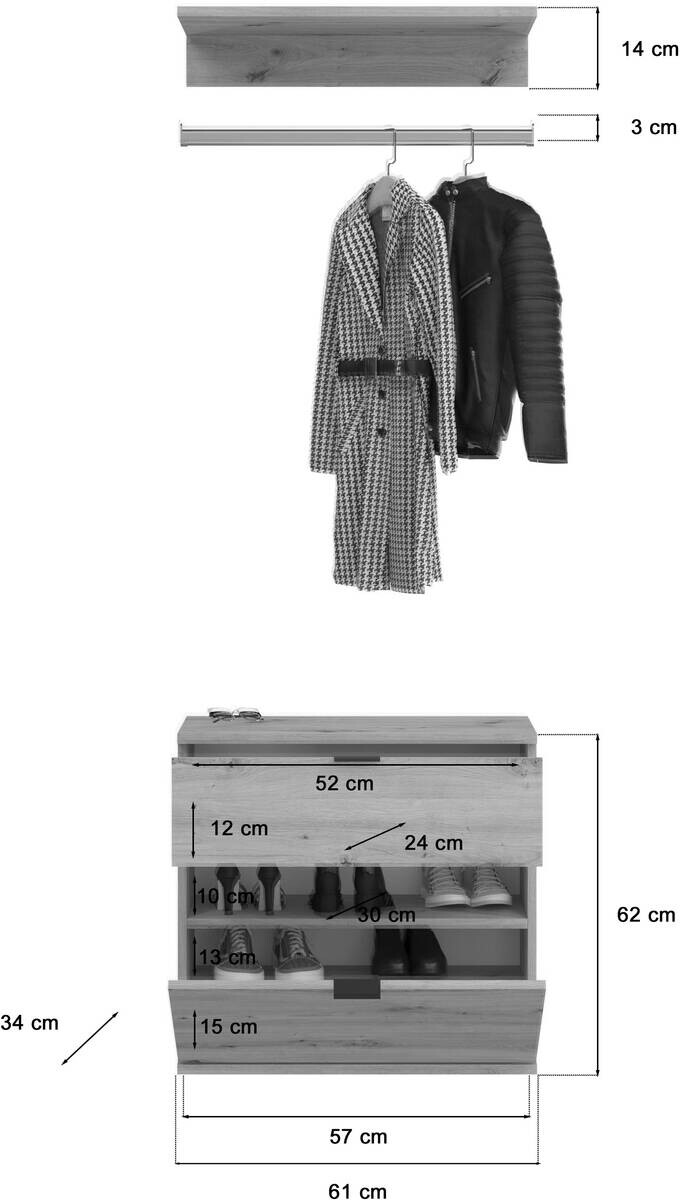 Garderobe PROJEKT Eiche Artisan Nachbildung Spiegel B/H/T: ca. 183x193x34 cm