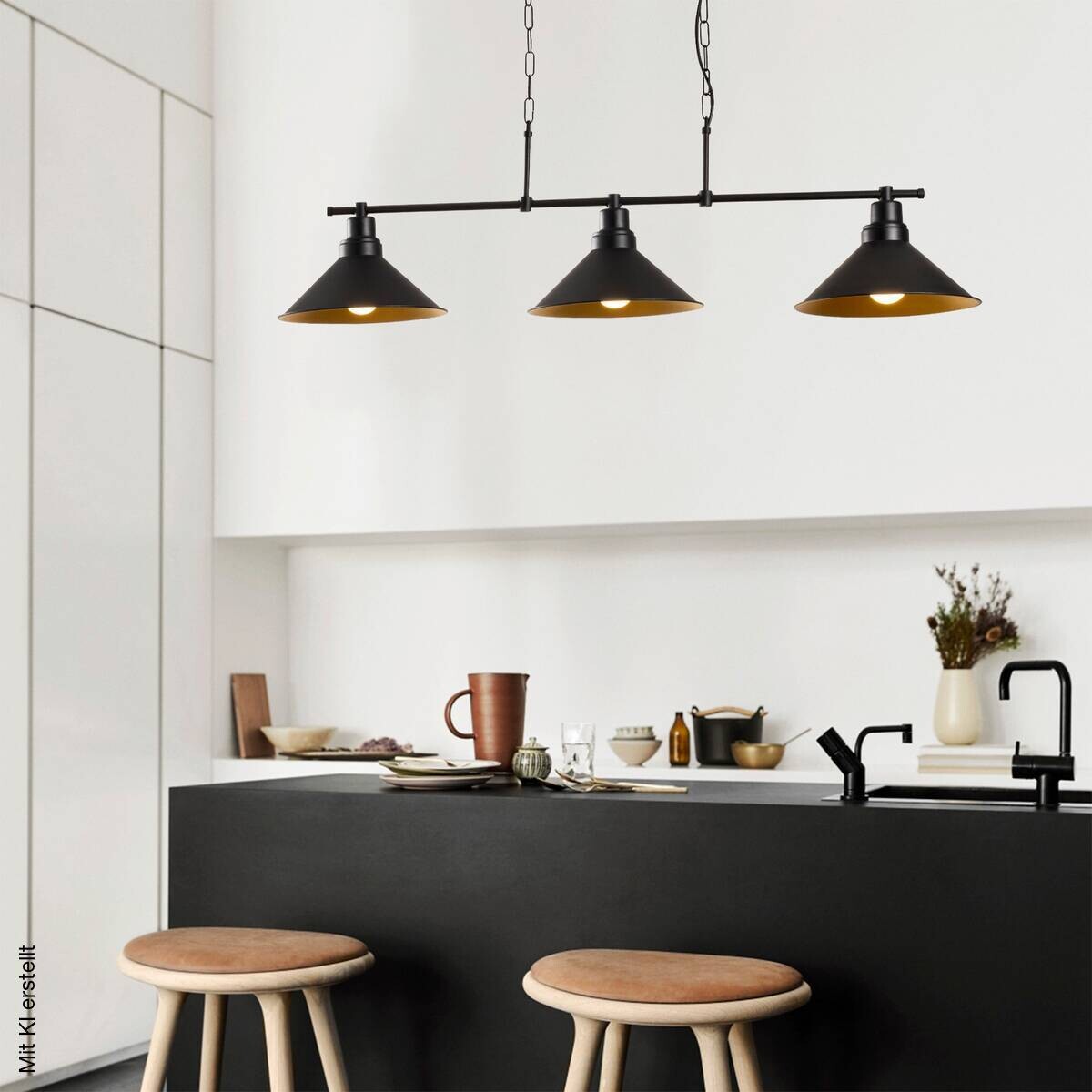 Opviq Pendelleuchte Sivani schwarz B/H/T/L: ca. 108x55x24x108 cm E27 3 Brennstellen