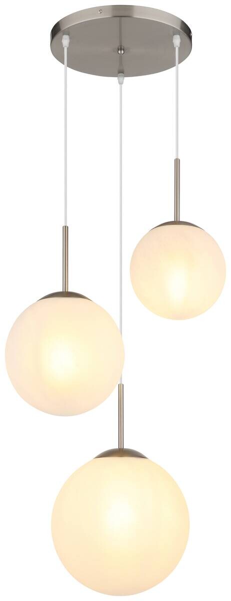 GLOBO Pendelleuchte KOP 30529301 nickel Opal klar Metall Glas H/D: ca. 120x50 cm E27 3 Brennstellen
